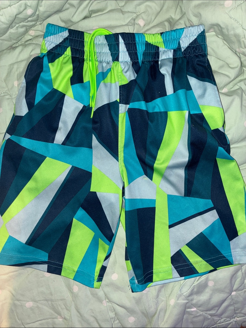 Lands' End Boys Neon Green, Teal & Navy athletic Shorts